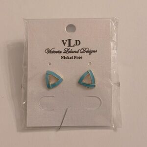 Veronica Leland VLD NWT Triangle Enamel Teal Blue Ribbon Nickel-Free Earrings OS